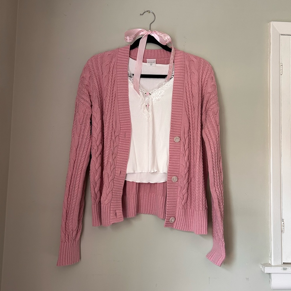 Abercrombie Kids Pink Cable Knit Cardigan